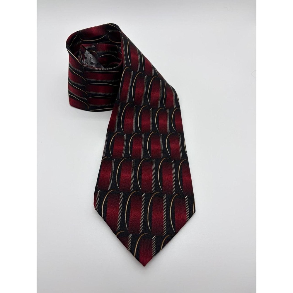 J.Z. Richards, Nordstrom, Silk Necktie, Made in USA, Geometric, Maroon/Black